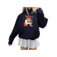 thumbnail image 1 of FOCUSNORM Women Juniors Christmas Printed Sweatshirt, Hooded Pullover with Pocket, Drawstring, 1 of 2