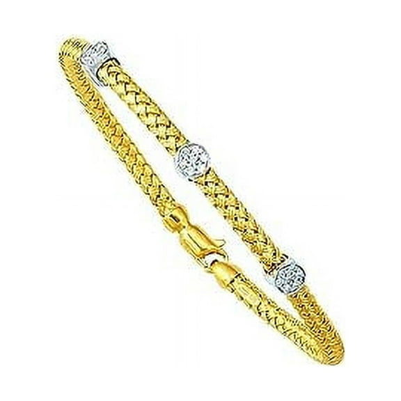 JewelStop 14K Yellow Gold 0.21 ctw. Diamond Basket Weave Bangle 7.25" Lobster Claw