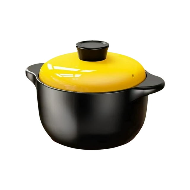 Kyursd Summer Home/Kitchen Organizers and Storage Special Offer!Yellow Cover Casserole Soup Slow Cooker Household Porridge Pot Rice Dry Burning Does Not Crack Natural Gas Open Flame