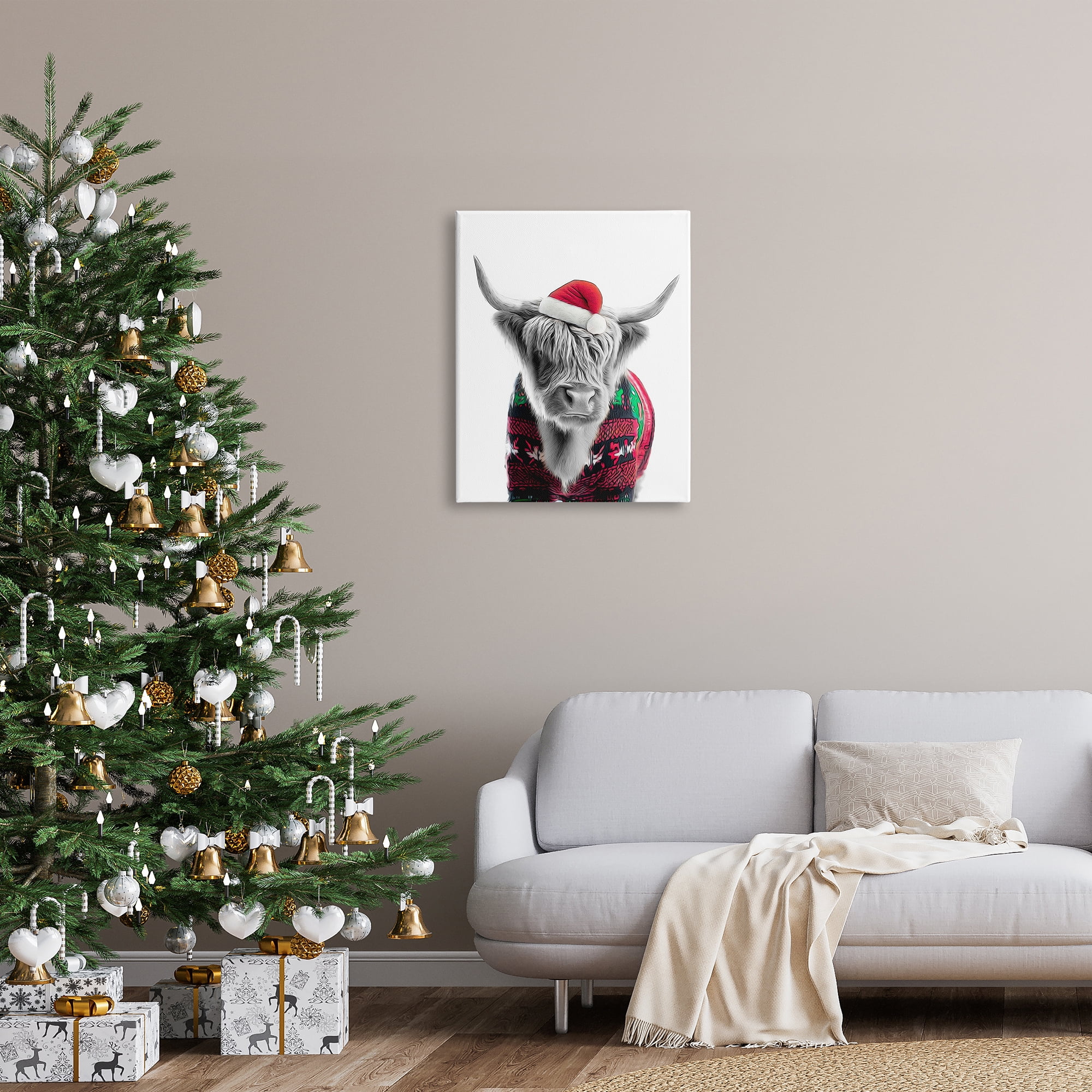 Stupell Industries Cow in Christmas Sweater Holiday Painting Gallery Wrapped Canvas Art Print Wall Art, 24 x 30