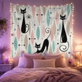 thumbnail image 2 of Three Stylized Black Cats with Pastel Leaves and Starbursts on White, Whimsical Retro for Cat Lovers, Graphic Wall Art Decor, Housewarming Gift, Tapestry Wall Hanging for Bedroom and Living Room, 2 of 7