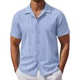 thumbnail image 2 of Domuza Lace Shirt for Men Floral Hollow Out See Casual Casual Short Sleeve Button Down Hawaiian Vacation Shirts Blue M, 2 of 5