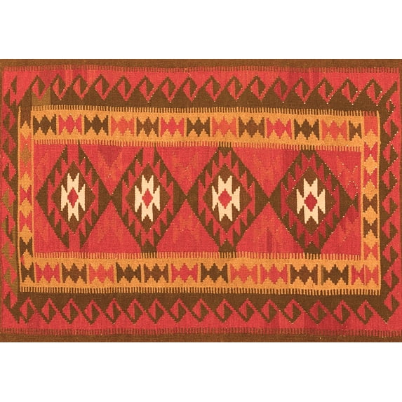 Ahgly Company Indoor Rectangle Oriental Orange Traditional Area Rugs, 2' x 5'