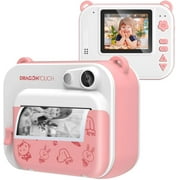 Dragon Touch InstantFun Instant Print Camera for Kids, Zero Ink Toy Camera with Print Paper, Cartoon Sticker, Color Pencils, Portable Digital Creative Print Camera for Boys and Girls -Pink