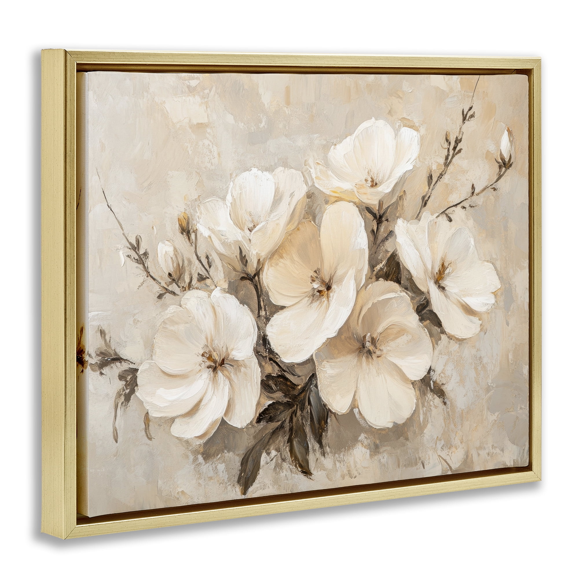 Stupell Industries Blooming White Anemones Plants & Flowers Painting Gold Floater Framed Canvas Art Print Wall Art, 21 x 17