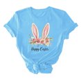 thumbnail image 3 of UPPADA Easter Femmes Oeufs Imprimé T-Shirts Heureux Easter Graphique Bunny Lapin Mignon T-Shirts Manches Courtes Décontracté Col Rond T-Shirts Été Basique Coupe Régulière Chemises Bleu,TG, 3 of 5