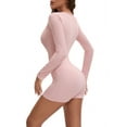 thumbnail image 4 of INSPIRE CHIC Women's Long Sleeves Shapewear Tummy Control Front Zipper Ribbed Boyshorts Leotard Jumpsuit L Pink, 4 of 5