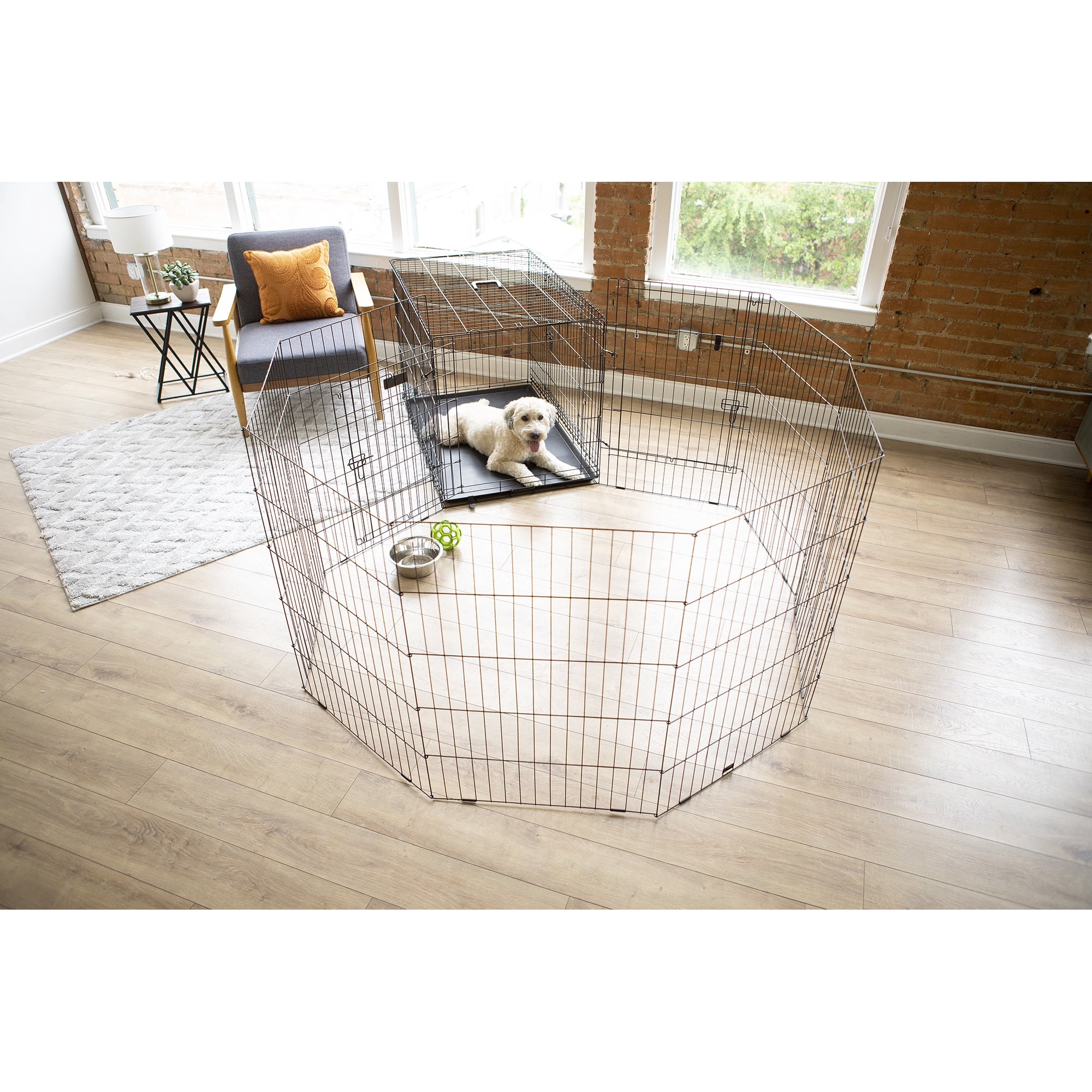 Petmate Looped Wire 1-Door 8-Panel Indoor or Outdoor Exercise Dog Pen with Step Through Door, 30" x 24" For Small to Medium Dogs Up To 50 lb, Black