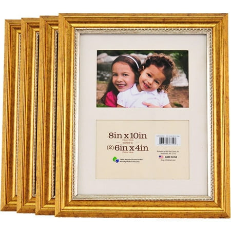 8x10 2-Opening Matted Gold Picture Frames, Set of 4