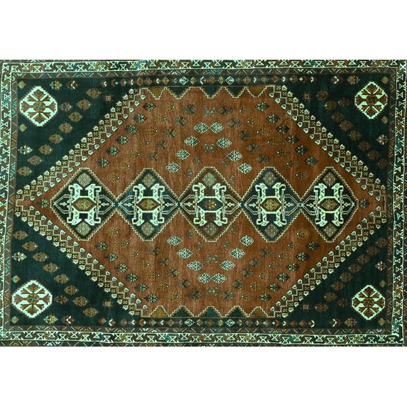 Ahgly Company Indoor Rectangle Persian Turquoise Blue Traditional Area Rugs, 3' x 5'