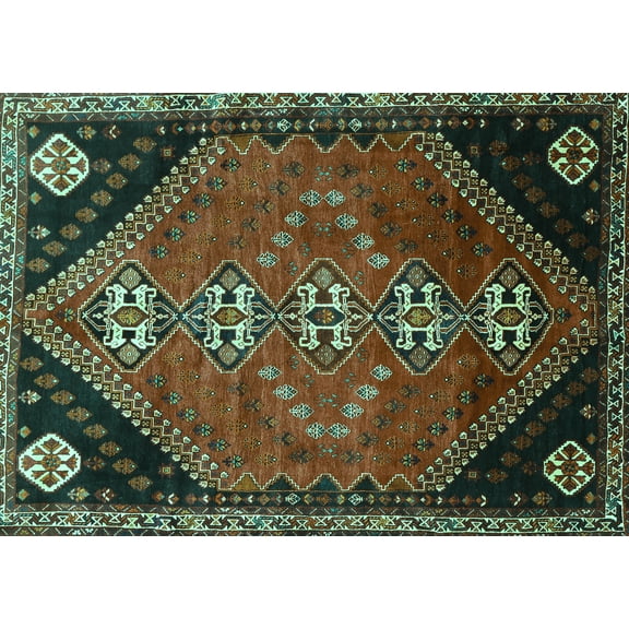Ahgly Company Machine Washable Indoor Rectangle Persian Turquoise Blue Traditional Area Rugs, 5' x 7'