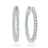 1 Carat Tw Round Diamond Hoop Earrings with Push Down Button Lock