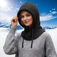 thumbnail image 2 of XIAOCHA Warm Balaclava for Women，Drawstring Rib‑Knit Fall‑Winter Outdoor Hoodhat,Black, 2 of 5