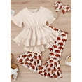 thumbnail image 2 of Peyakidsaa Kid Baby Girls Pants Set Short Sleeve Ruffled T-shirt with Bull/Cow Pattern Flare Pants and Headband, 2 of 8
