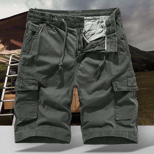 pstuiky Abreviatura para hombres, Pantalones cortos casuales de verano para hombre, de color liso, con múltiples bolsillos, cargo Pantalones cortos cargo