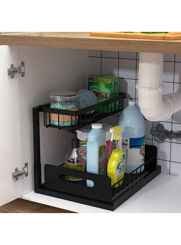 Riousery Under Sink Organizers and Storage 2 Tier Sliding Pull-out Organizer for Bathroom Kitchen