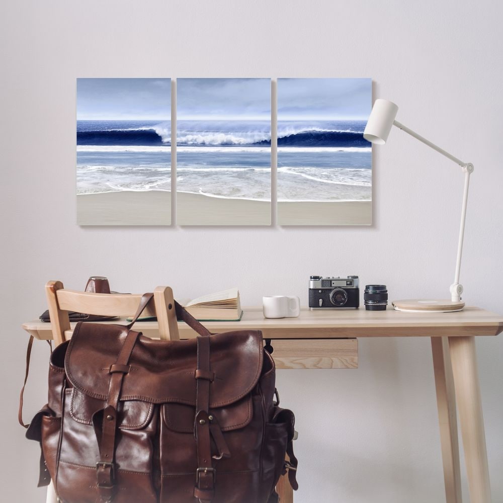Stupell Industries Beach Wave Cresting at Shore Blue Nautical Landscape Designed by Devon Davis
