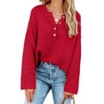thumbnail image 4 of HSHDLDF Women's Oversized Sweaters Batwing Long Sleeve Loose V Neck Button Henley Tops Pullover Knit Jumper, 4 of 5