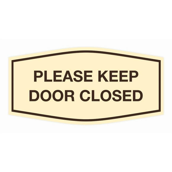 Signs ByLITA Fancy Please Keep Door Closed Sign - Security and Safety | Durable Material | Easy to Install (Ivory/Dark Brown) - Medium 1 Pack
