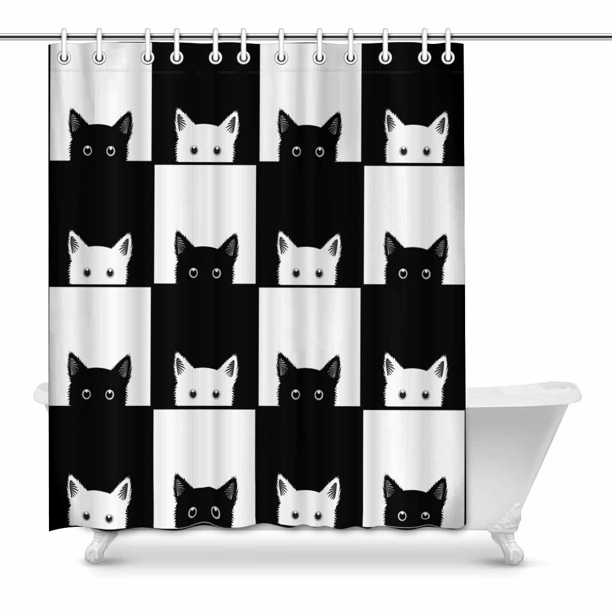 Pop Black White Cat Bathroom Decor Shower Curtain Set 60x72 Inch Shower Curtain Set 60x72 Inch