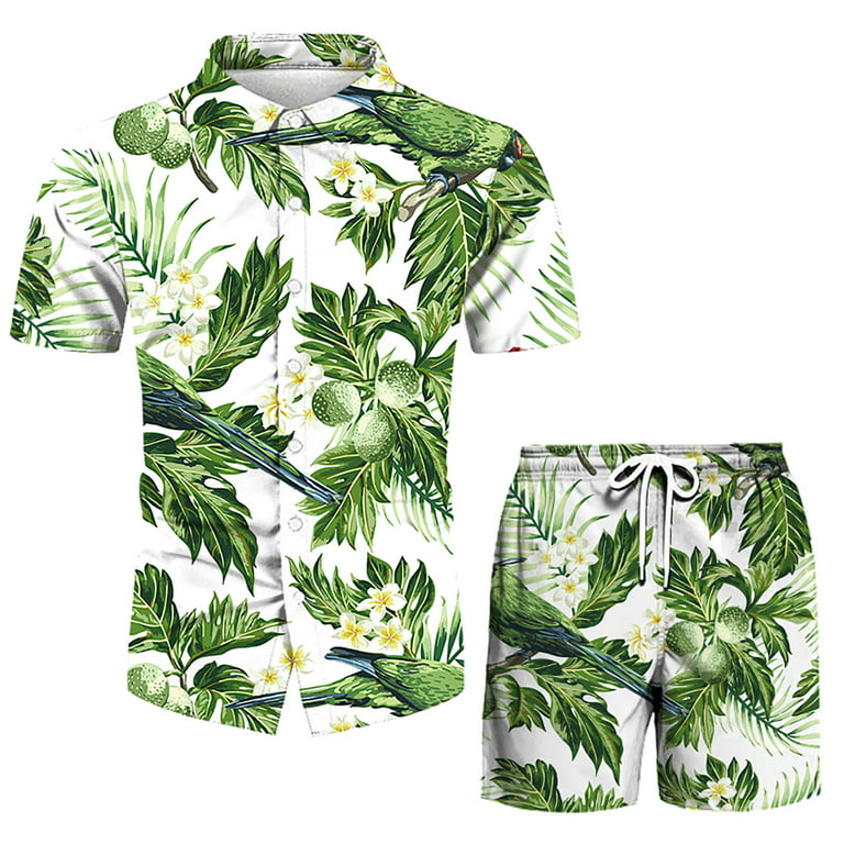 ZCFZJW Men's Casual Button-Down Short Sleeve Hawaiian Shirt and Beach  Shorts Suits Regular Fit Tropical Floral 2 Piece Vacation Outfits Sets Blue  XXL 