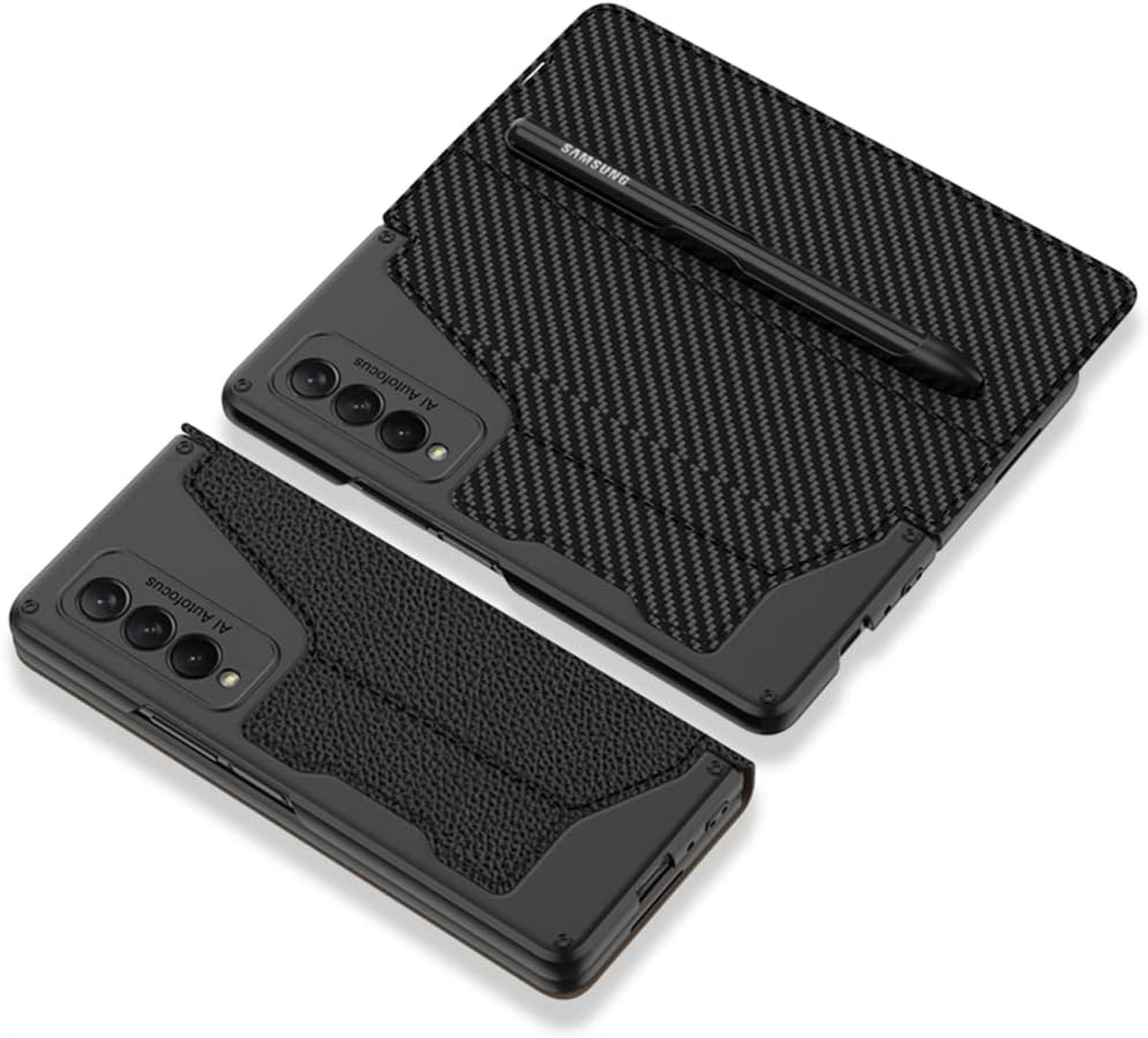 for Samsung Galaxy Z Fold 3 Case, Flip Wallet Card Slots, Removable S-Pen Holder Bracket Slot Stand Retro PU Leather Z Fold 3 Phone Case,Durable for Galaxy Z Fold 3 5G Case (Black,Samsung Z Fold3)