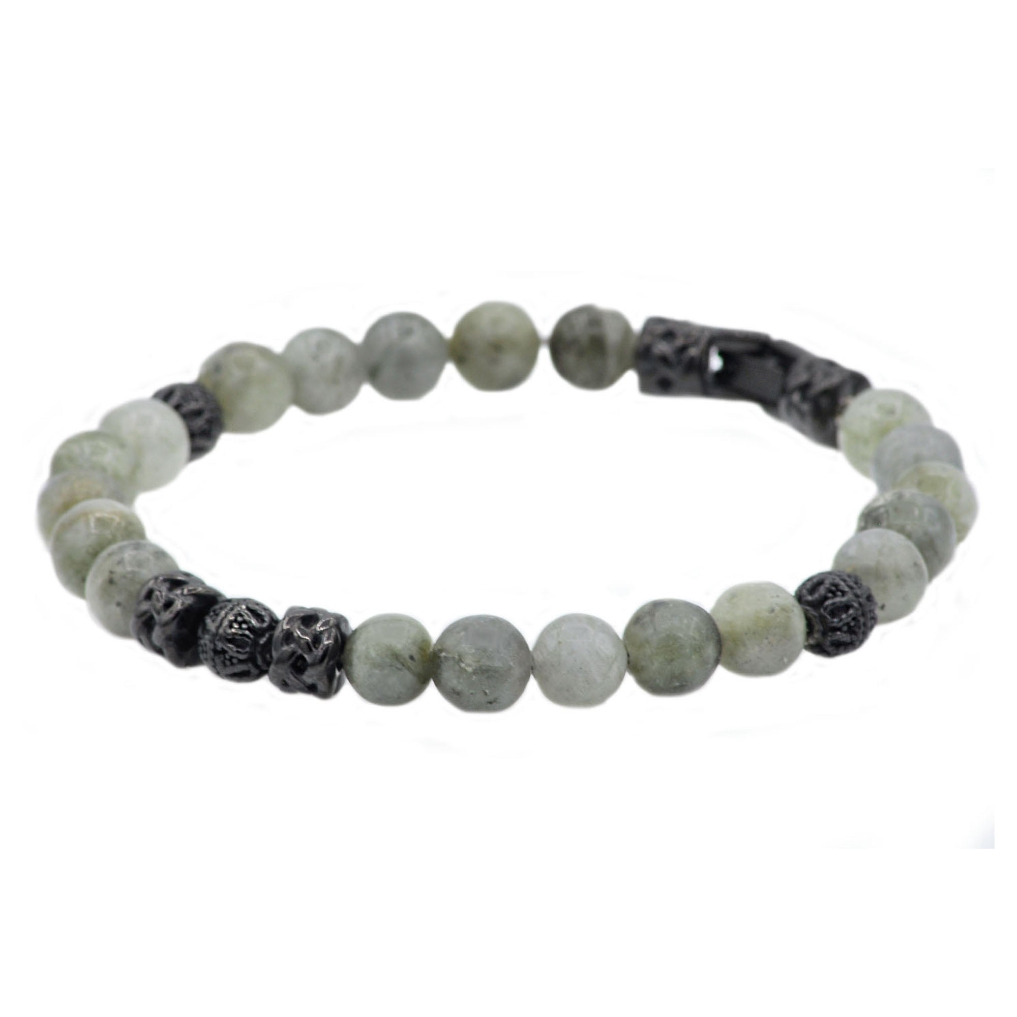 Arista Men's Genuine Labradorite Men's Beaded Bracelet in Stainless Steel, 8.5"