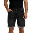 thumbnail image 4 of LEKWK Denim Shorts for Men Relaxed Fit Knee Length Mid Rise Button Waist Jean Shorts with Pockets Cuffed Hem Straight Leg Casual Shorts Daily Wear Black XXL, 4 of 7