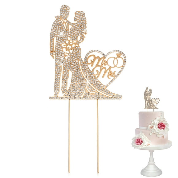 Wedding Cake Topper Rhinestone Cake Decoration Metal Cake Topper Engagement Party Decoration