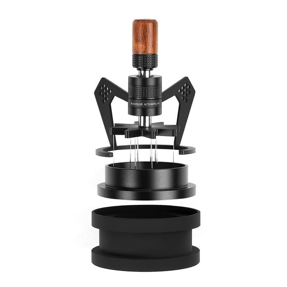 IKAPE Mantis WDT Distribution Tool, V3-54MM Espresso Stirrer Distribution Tool for Barista - 8 Needle Espresso Stirrer with Dosing Funnel & Stand, Adjustable Needle Height, Walnut Hand