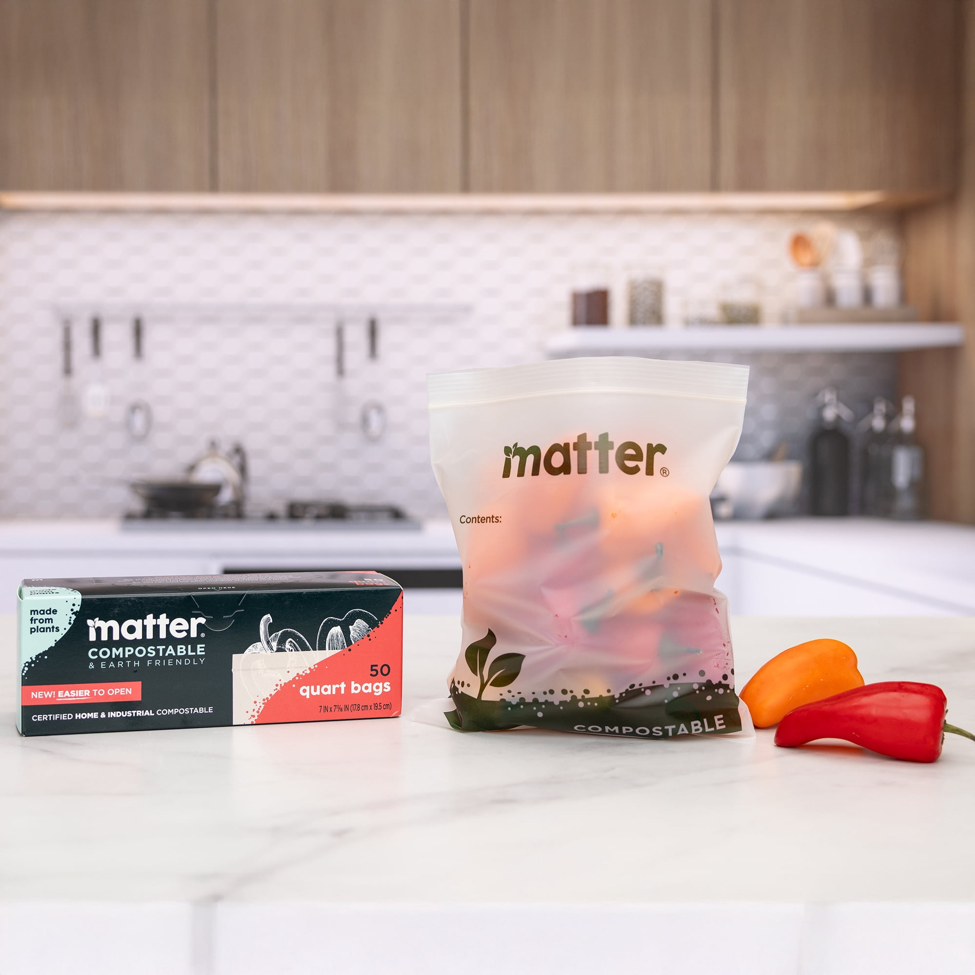 Matter Compostable Quart Food Storage Bags, 50 Count