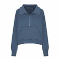 thumbnail image 4 of Satingcolo Half Zip Pullover Women Fall 2026 Oversized Stand Collar Cropped Sweatshirt Casual Quarter Zipper Hoodies,Blue 2XL, 4 of 5