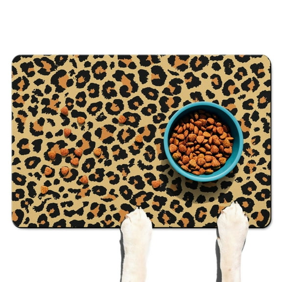 Savage Animal Print Dog Feeding Mat - Bold Leopard Pattern Placemat - Absorbent & Quick Dry - Protects Floors from Mess