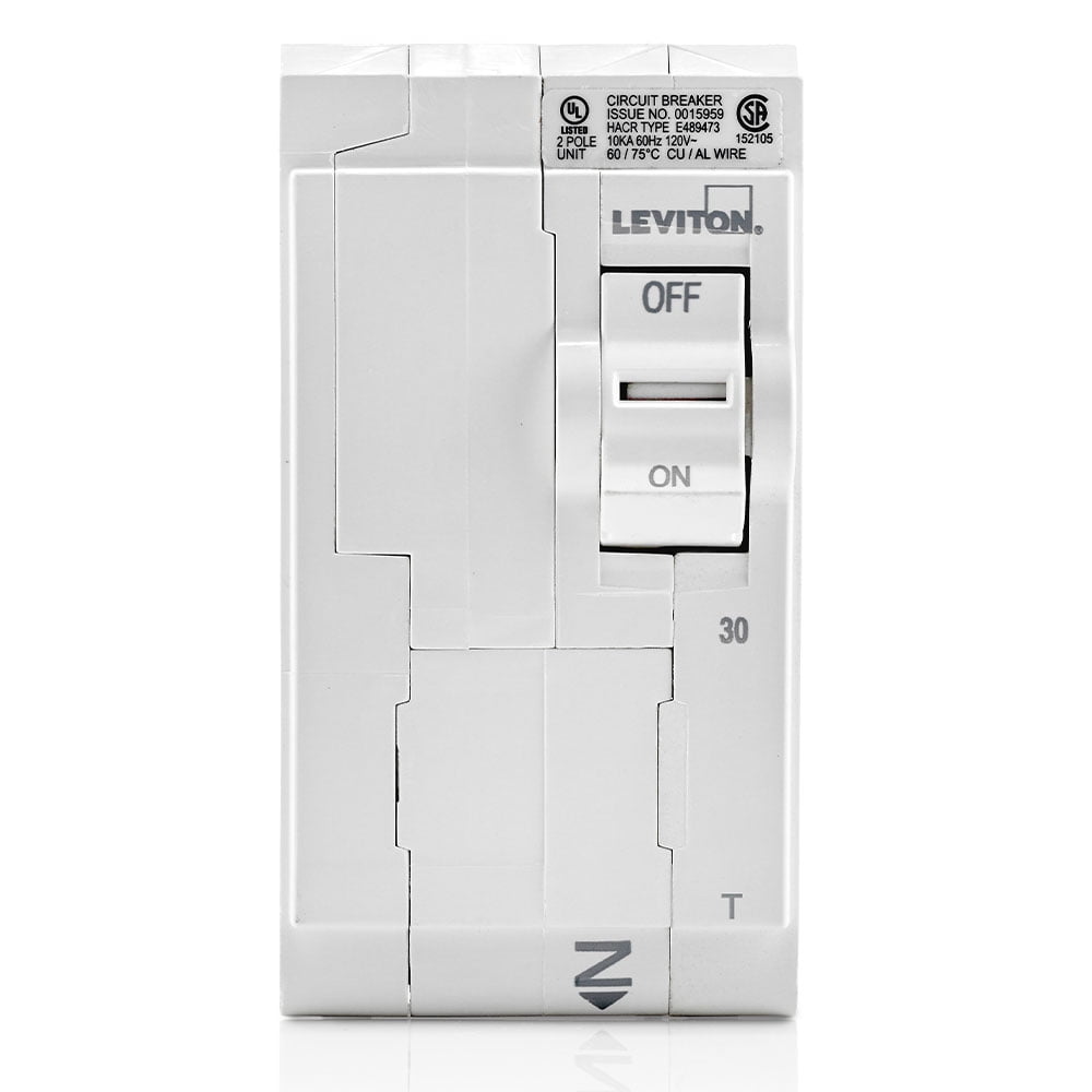 Leviton LB230-T 30 Amp, 2-Pole Plug-on Standard Branch Circuit Breaker, 120/240 VAC, White