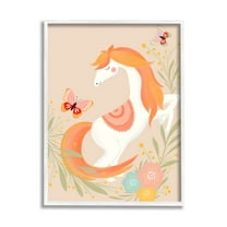 Stupell Industries Smiling Horse Floral Nature Butterflies Graphic Art White Framed Art Print Wall Art, Design by Nikita Jariwala
