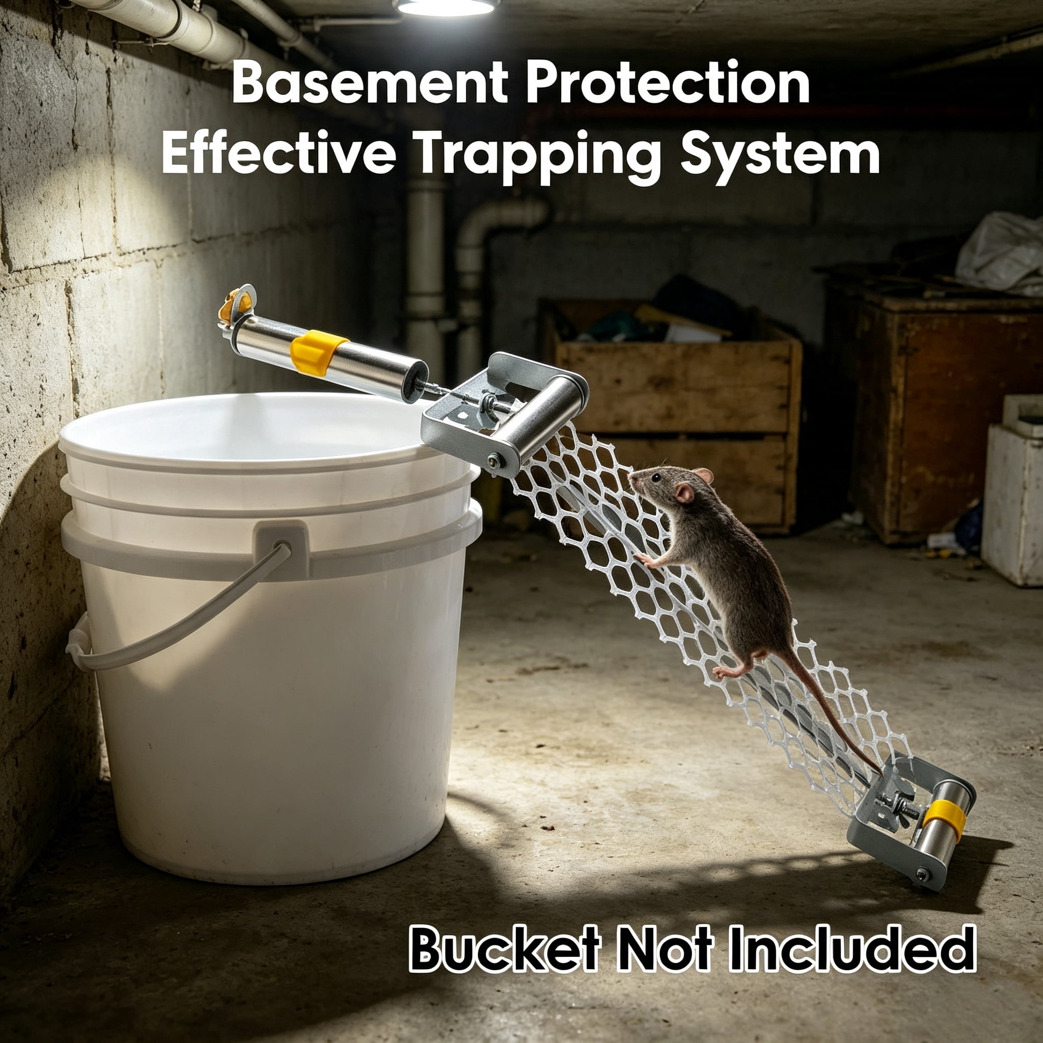 Astoutdoor Rolling Trap Accessory Kit, Galvanized Metal Rolling Unit with 19.69in Mesh Ramp, Fits Bucket Up to 14.54in Height