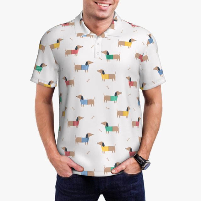 Fotbe Dachshund Dog Puppy Camiseta Polo de Golf para Hombre con Estampado – Camisa Deportiva Transpirable con Cuello Abotonado-X-Large