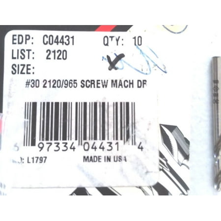 

Cleveland C04431 #30 scrw mach twist drill bit Pkg8