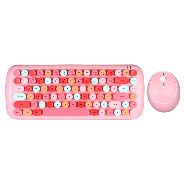 Mofii CANDY Keyboard Mouse Combo Wireless 2.4G Mixed Color 84 Key Mini Keyboard Mouse Set with Circular Punk Key Caps Pink