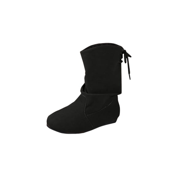 Wdhugt Women'S Ankle Boots Fashion Winter Round Toe Flat Heel Lace-Up Solid Color Short Boots For Women Black Size 40 Us 7.5 Foot Length 9.84 Inch Flock Material