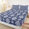 thumbnail image 4 of jejeloiu Aztec Geometric Queen Sheets For Men Women,Boho Diamond Queen Sheet Sets,Navy White,4-Piece,1 Flat Sheet, 1 Fitted Sheet and 2 Pillowcases, 4 of 6