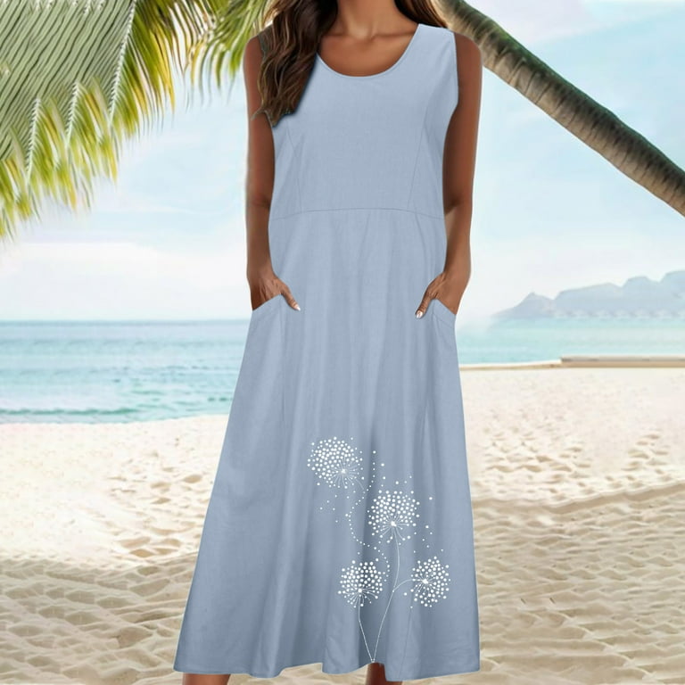 Cagogo Women's Plus Size Floral Flowy Long Cotton Linen Maxi