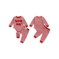 thumbnail image 2 of BemeyourBBs Newborn Baby Boy Valentines Day Outfit Lover Boy Long Sleeve Letter Embroidery Romper with Pants Set 2Pcs Spring Clothes, 2 of 9