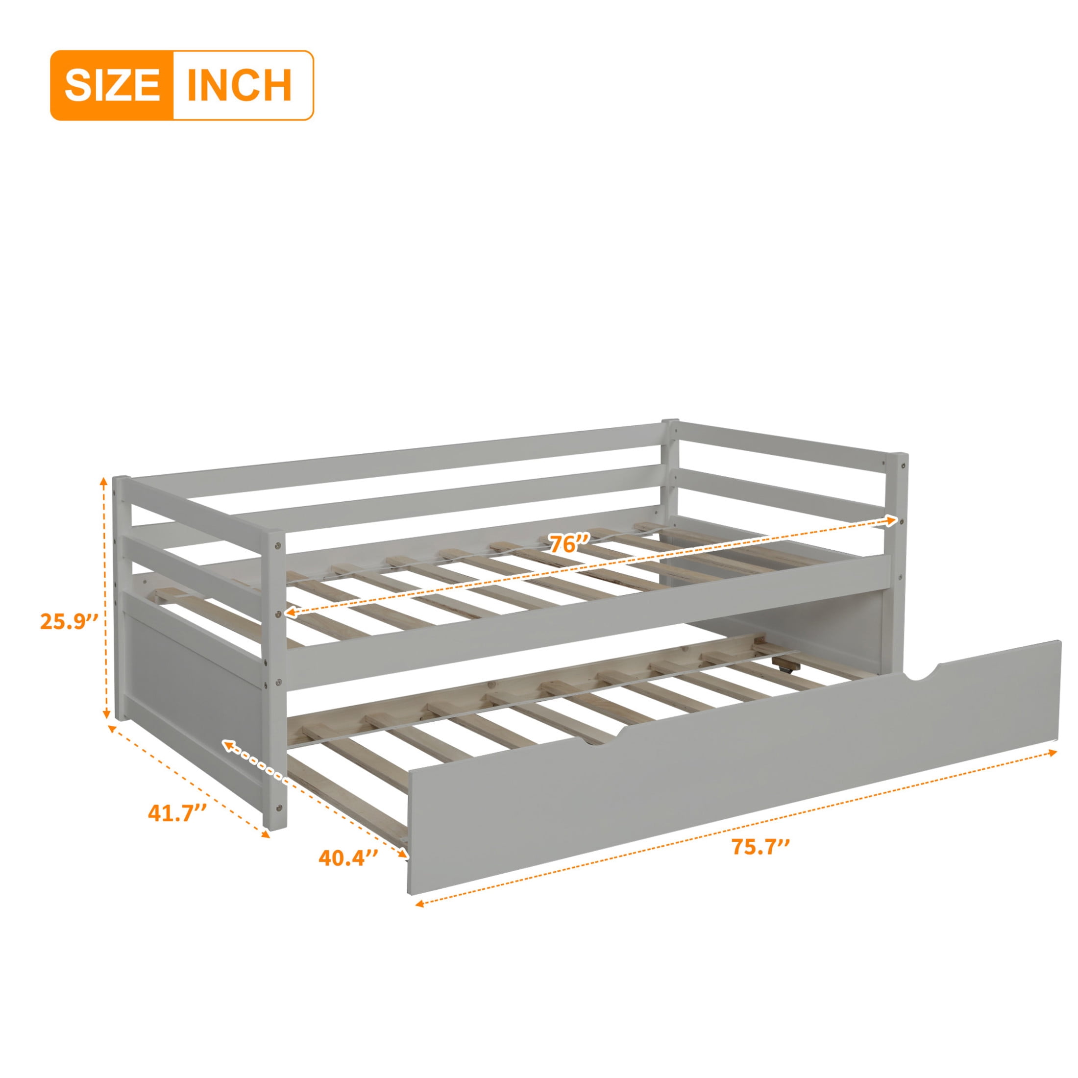 Noble House Twin Daybed with Hidden Rolling Trundle, Pine Wood Frame, Minimal Space Saving Design, Gray