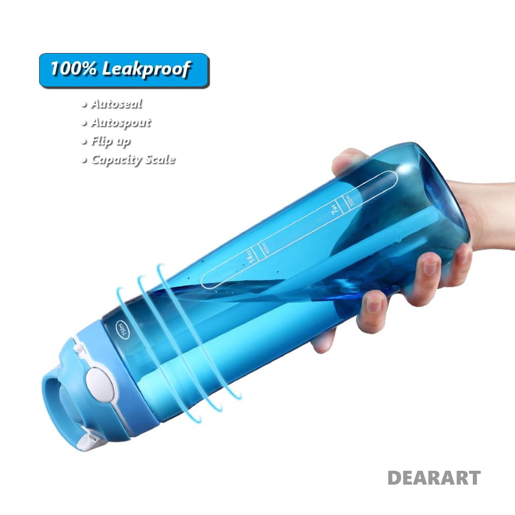 24oz Water Bottles With Straw, Leakproof BPA FREE Hidden Nozzle, Flip Up Lid Has Handle Wide Bottle Easy Clear, Suit Office Sports Travel Gym Yoga, Dark Cyan