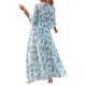 thumbnail image 5 of TRKIYQC Vestido largo de playa con temperamento para mujer, Falda dividida con cinturón y cuello en V de manga tres cuartos con estampado floral de estilo informal de verano para mujer TRKIYQC ocio，moda, 5 of 6