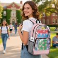thumbnail image 3 of ZIATUBLES 17 Inch Heavy Duty Clear Backpack, Fabric & PVC Transparent Bag with Pink Polka Dot Bow Print, Large Capacity See Through Bag Easy to Clean for School College Work, 3 of 7