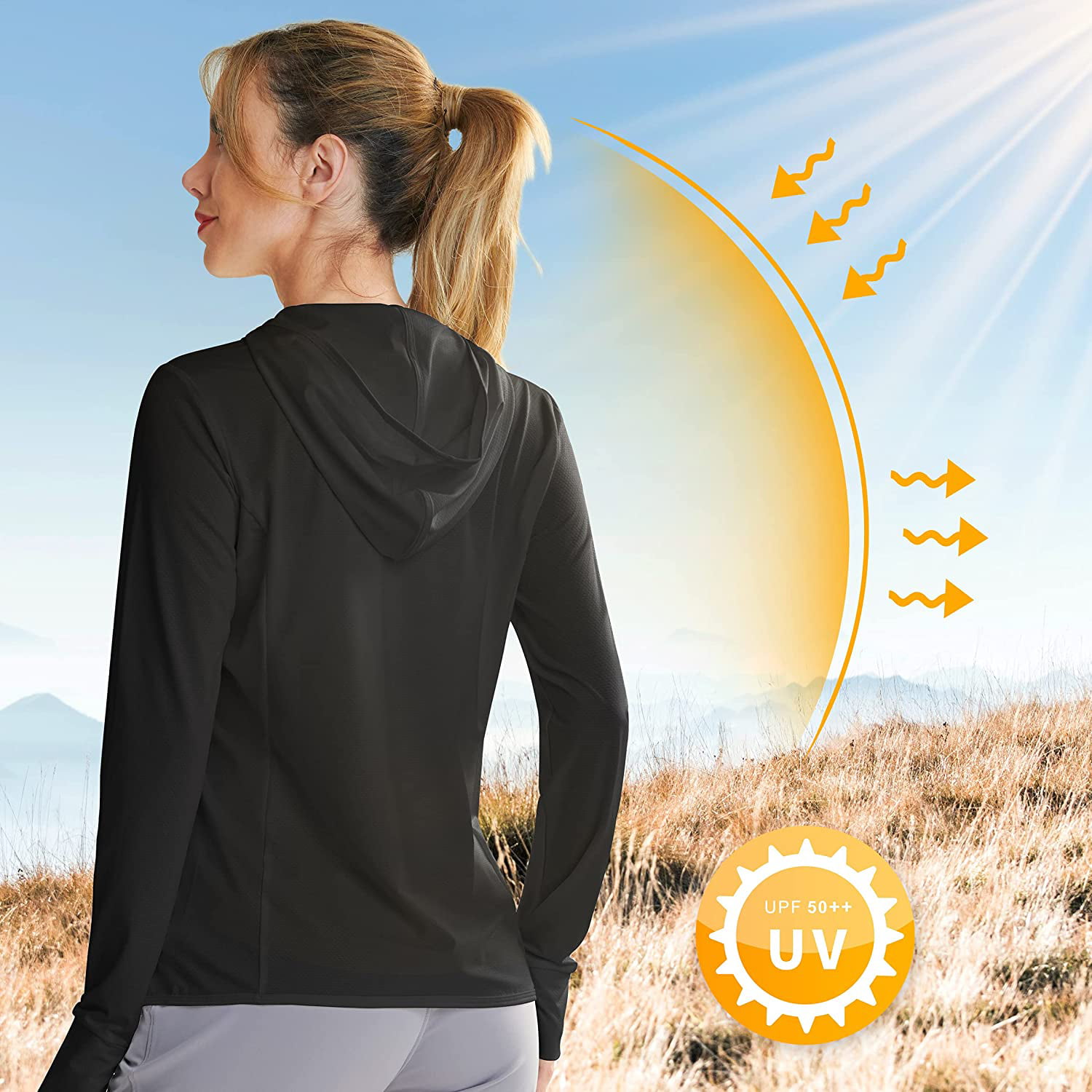 Libin Womens Full Zip UPF 50 Sun Protection Hoodie Jacket Sun Shirt Hiking Outdoor Performance with Zip Pockets 