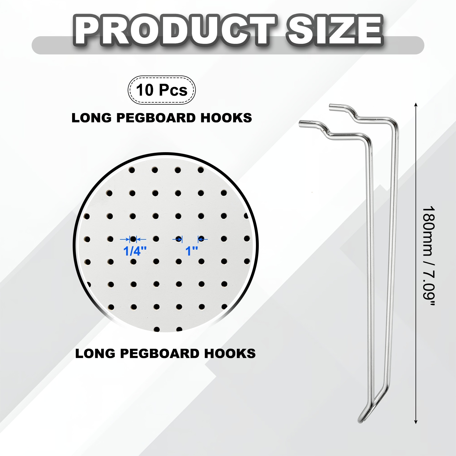 Uxcell 10 Pcs Pegboard Hooks,  7.1 Inch Peg Board Hooks Kit Fit 1/6" Pegboard Garage for Hanging Shelving Tool Storage Craft Organizing, Silver Tone