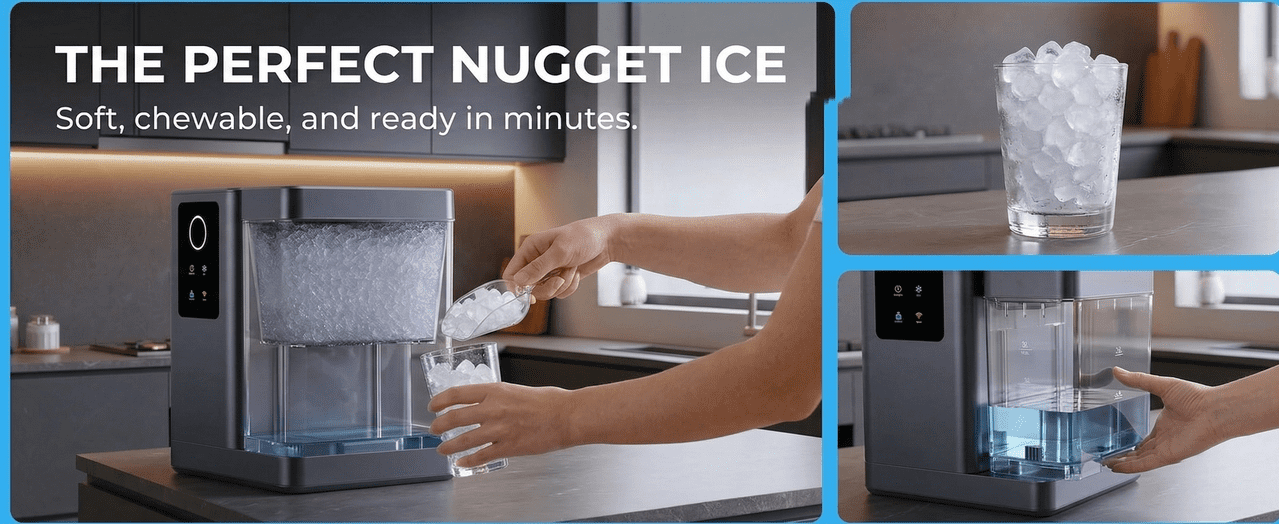 Smart Nugget Ice Maker with App & Voice Control, 40 lbs/24H Pebble Ice Machine, Self-Cleaning, 3L Water Tank, Soft Chewable Ice for Home, Kitchen, and Parties
